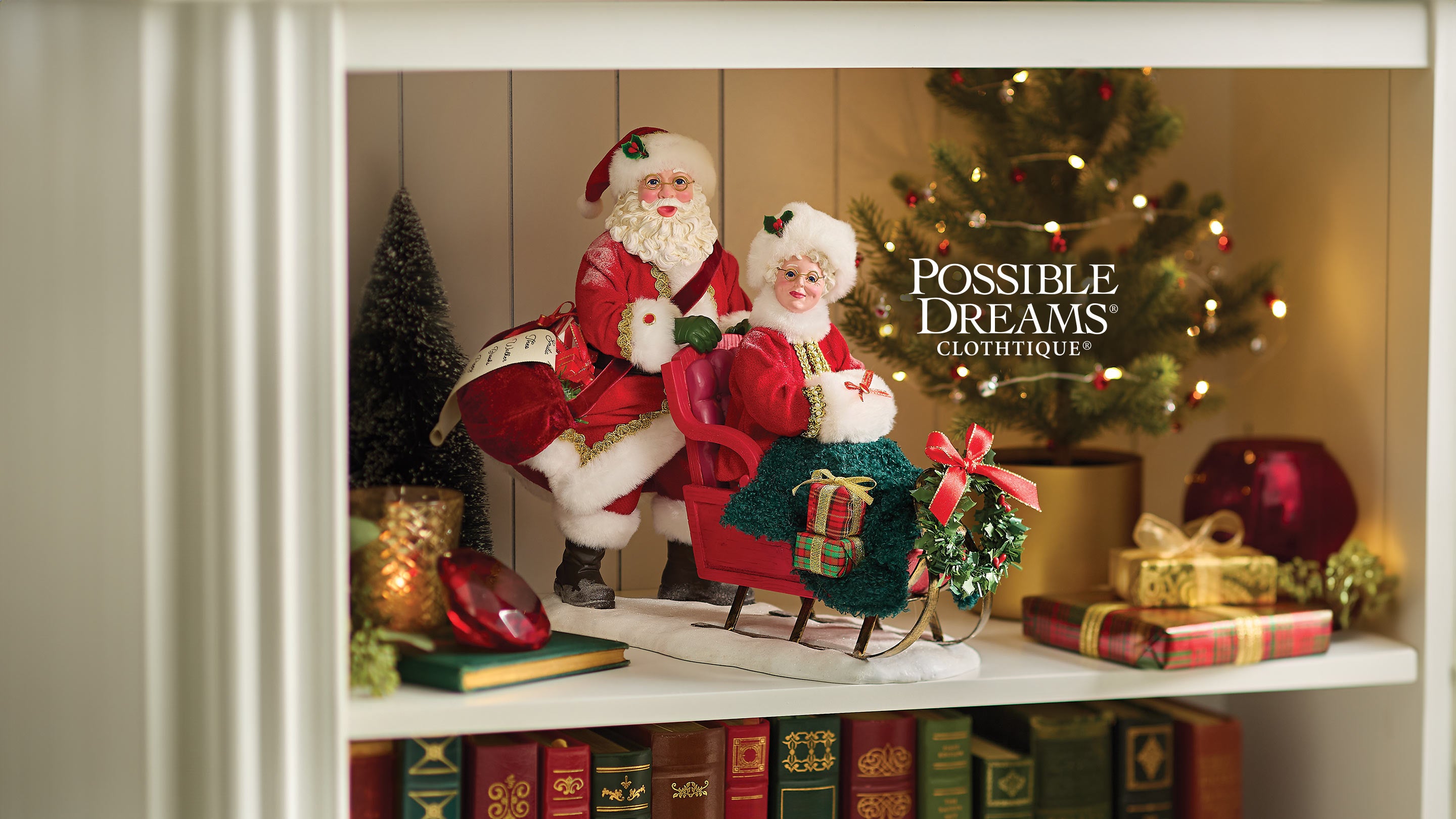 Department 56 Possible Dreams Clothtique Santa and Mrs in sleigh figurine